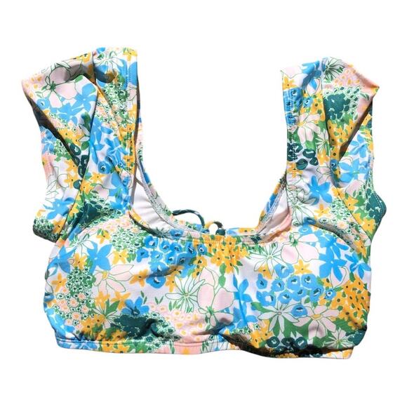 ModCloth NIP Amari Retro Bohemian Vibes Yellow Blue Floral Crop Bikini Top XS - Picture 2 of 15